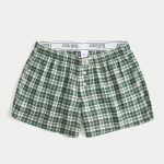 Flannel Boxer Shorts - dark green plaid