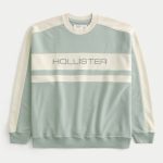 Baggy Terry Logo Graphic Crew Sweatshirt - eucalyptus green