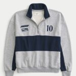 Boxy Terry Racing Graphic Half-Zip Sweatshirt - heather gray and navy