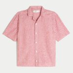 Linen-Blend Short-Sleeve Pattern Shirt - red stripe