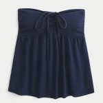 Strapless Cinched Babydoll Top - navy blue