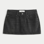 Low-Rise Embroidered Bow Denim Mini Skort - washed black