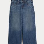 Low-Rise Light Wash Foldover Waist Super Baggy Jeans - dark
