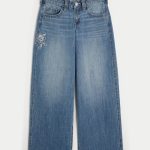 Low-Rise Light Wash Foldover Waist Super Baggy Jeans - medium
