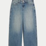 Low-Rise Light Wash Foldover Waist Super Baggy Jeans - medium