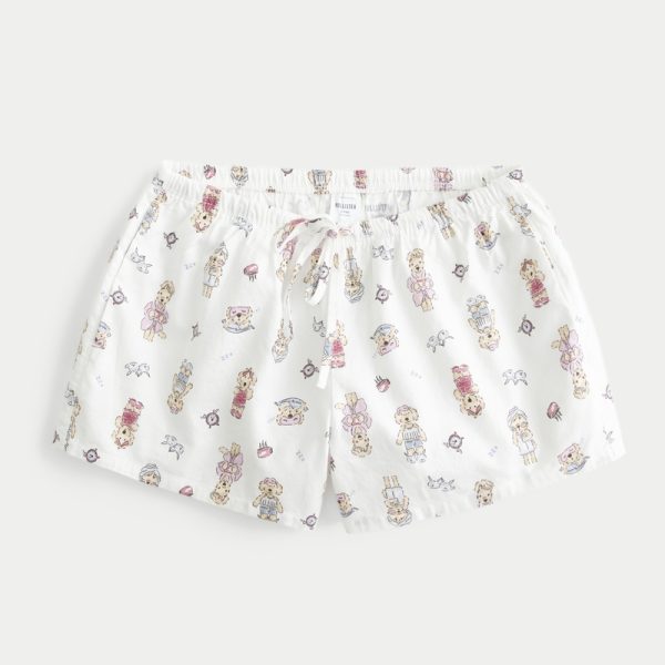 Oxford Cotton Tie Shorts - white print