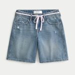 Low-Rise Dark Rinse Wash Baggy Jort - medium