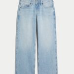Low-Rise Dark Wash Foldover Waist Baggy Jeans - light