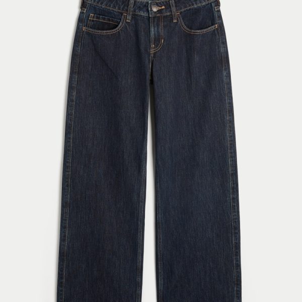 Low-Rise Medium Wash Los Angeles Graphic Baggy Jeans - dark rinse