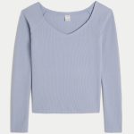 Gilly Hicks Wide V-Neck Top - dusty blue