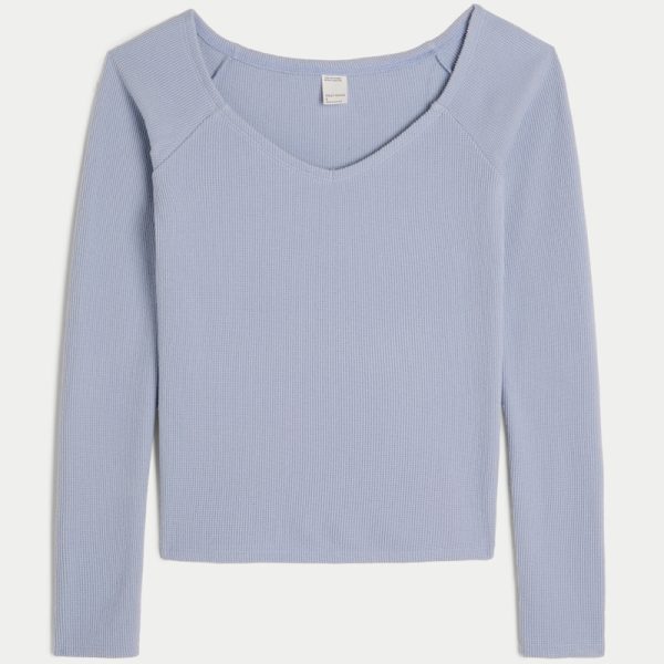 Gilly Hicks Wide V-Neck Top - dusty blue