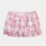 Lace-Chiffon Tiered Mini Skort - pink floral