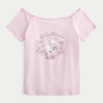 Off-the-Shoulder Cutesy Graphic Tee - rose quartz