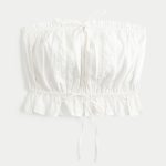 Easy Crop Strapless Lace Inset Tube Top - cloud white
