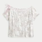 Easy Off-the-Shoulder Tie T-Shirt - camo print