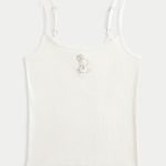 Ribbed Rabbit Graphic Cami - cloud white