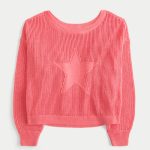 Easy Stitchy Graphic Slouchy Crew Sweater - coral