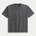 Boxy Heavyweight Washed Crew T-Shirt - washed dark gray