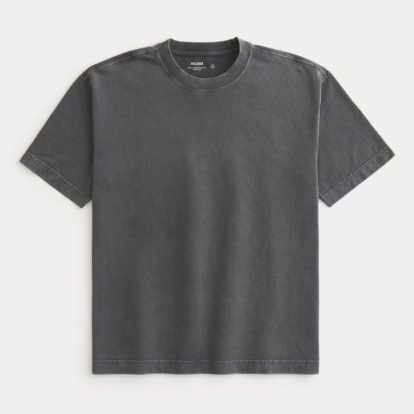 Boxy Heavyweight Washed Crew T-Shirt - washed dark gray