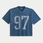 Heavyweight Baggy Crop Varsity Graphic Football Tee - washed navy