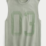 Boxy Heavyweight Number Graphic Cutoff Tank - washed light green