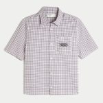 Boxy Short-Sleeve Playing Card Graphic Shirt - light brown plaid