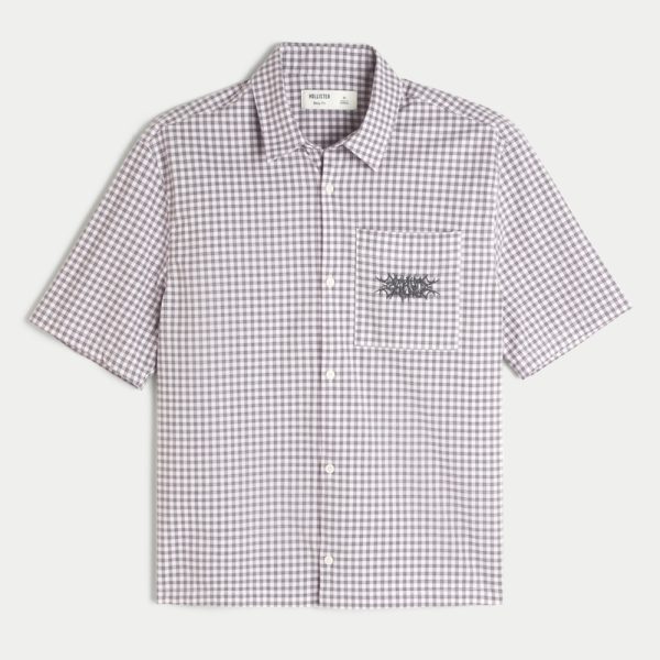 Boxy Short-Sleeve Playing Card Graphic Shirt - light brown plaid