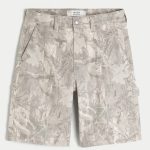 Washed Black Baggy Denim Shorts - cream camo