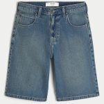 Below-the-Knee Dark Wash Super Baggy Denim Shorts - dark medium