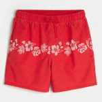 Mid-Thigh Volley Swim Trunks - red floral
