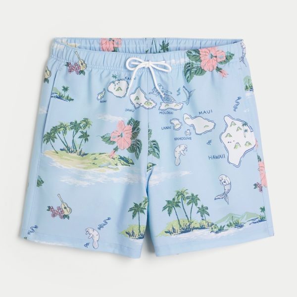 Mid-Thigh Volley Swim Trunks - light blue print