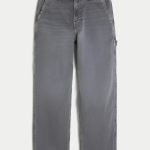 Leopard Print Baggy Painter Jeans - washed gray