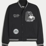Varsity Graphic Bomber Jacket - black