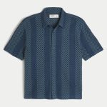 Boxy Short-Sleeve Crochet-Style Shirt - navy stripe