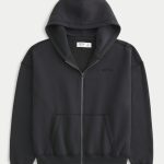 Boxy Zip-Up Hoodie - faded black