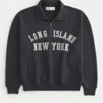 Boxy Half-Zip Chicago Graphic Sweatshirt - faded black