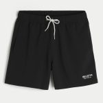 Mid-Thigh Seersucker Volley Swim Trunks - black