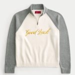 Relaxed Lunar New Year Graphic Quarter-Zip Sweater - gray and cream