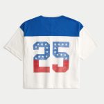 Boxy Crop Fairview Football Graphic Jersey - blue and cream