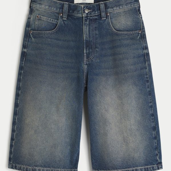 Light Wash Baggy Denim Half Pants - medium