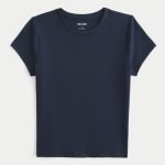 Soft Stretch Seamless Fabric Crew Baby Tee - navy blue