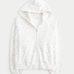 Oversized Zip-Up Hoodie - cloud white floral