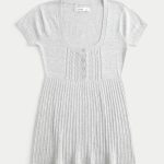 Short-Sleeve Henley Babydoll Top - light heather grey