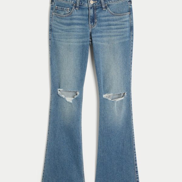 Low-Rise Medium Wash Boot Jeans - medium ripped