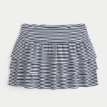 Ruffle Knit Mini Skort - navy blue stripe
