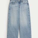 Low-Rise Light Wash Foldover Waist Super Baggy Jeans - medium
