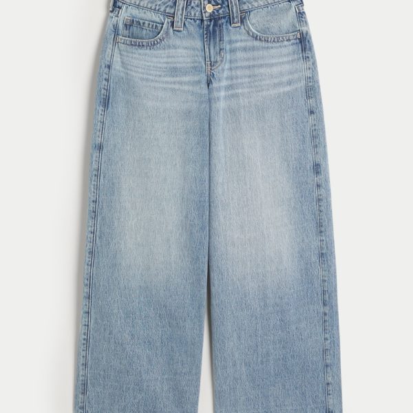 Low-Rise Light Wash Foldover Waist Super Baggy Jeans - medium