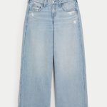 Low-Rise Light Wash Foldover Waist Super Baggy Jeans - light