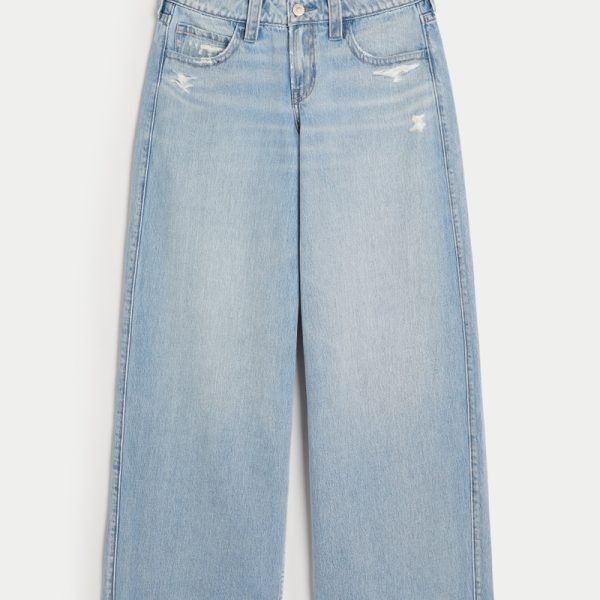 Low-Rise Light Wash Foldover Waist Super Baggy Jeans - light