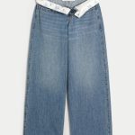 Low-Rise Light Wash Foldover Waist Super Baggy Jeans - medium